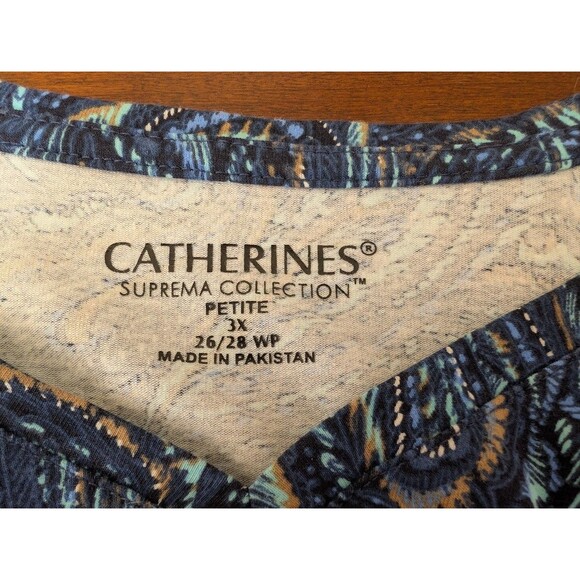 Catherines Suprema Collection Paisley Top Petite Sz 3X V Neck Short Sleeve Tee - Picture 4 of 5